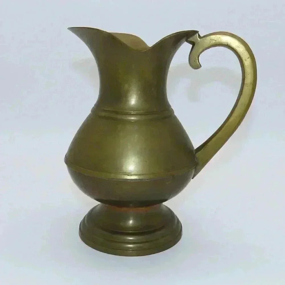 Vintage Solid Brass Pitcher Vase Made in India Signed P.182.Plain